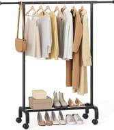 SONGMICS Extendable Clothes Rail with Wheels, Black, 45 Kg