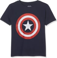 Marvel Captain America Shield T-Shirt, Regular Fit, Navy, 9-10 Years