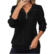 Women's Half-Zip Cable Knit Thermal Sweatshirt, Long Sleeve