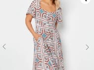 M&Co White Tile Print Button through Midi Dress