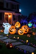 8ft Halloween Inflatable Pumpkin Outdoor Decoration with Witch & Ghost
