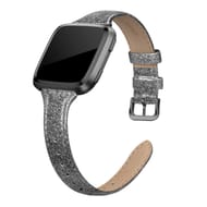 EDIMENS Genuine Leather Strap for Fitbit Versa Series (Glitter Black)