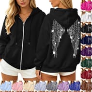 Glitter Rhinestone Wings Zip up Hoodie
