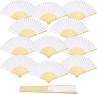 ZOOI Paper Fan White 12 Pack Hand Fan Folding, Wedding Favours for Guests