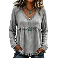 Women's Bohemian Relaxed Fit Plus-Size Blouse with Ruffle Trim