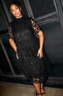 YOURS LONDON Curve Black Lace Crochet Midi Dress