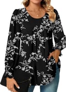 Bestbee Women's Long Sleeve Chiffon Tunic Blouse, Black-White Flower, L