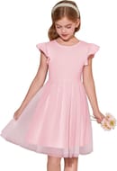 Haloumoning Girls Party Dress Ruffled Sleeve Tulle