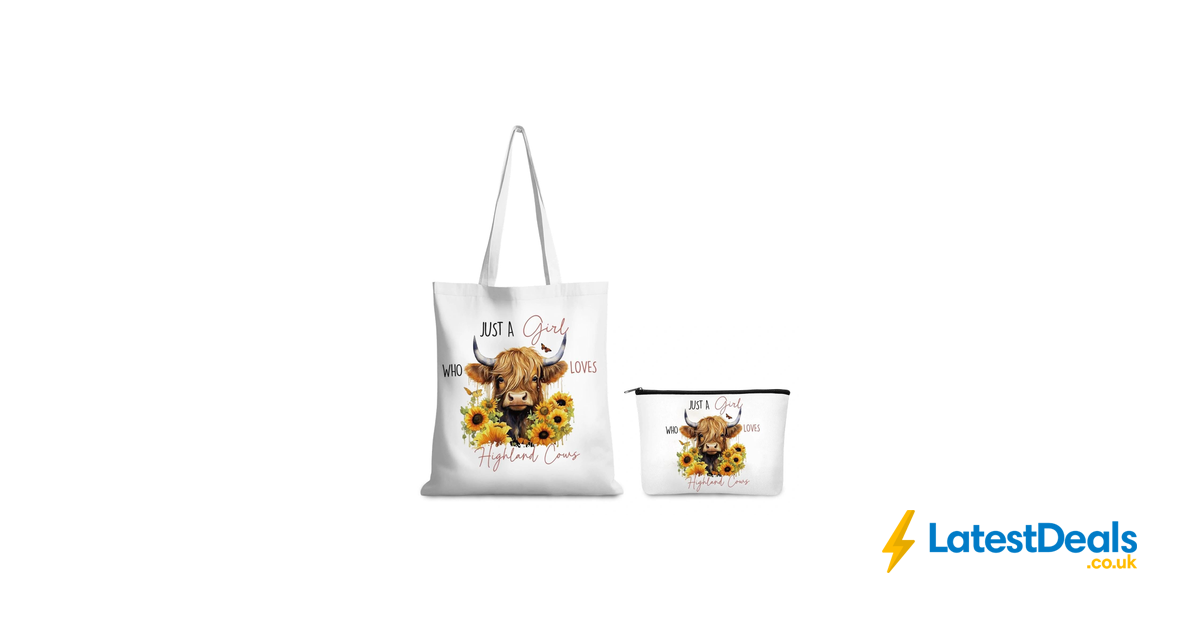 Highland Cow Canvas Tote Bag with Makeup Bag