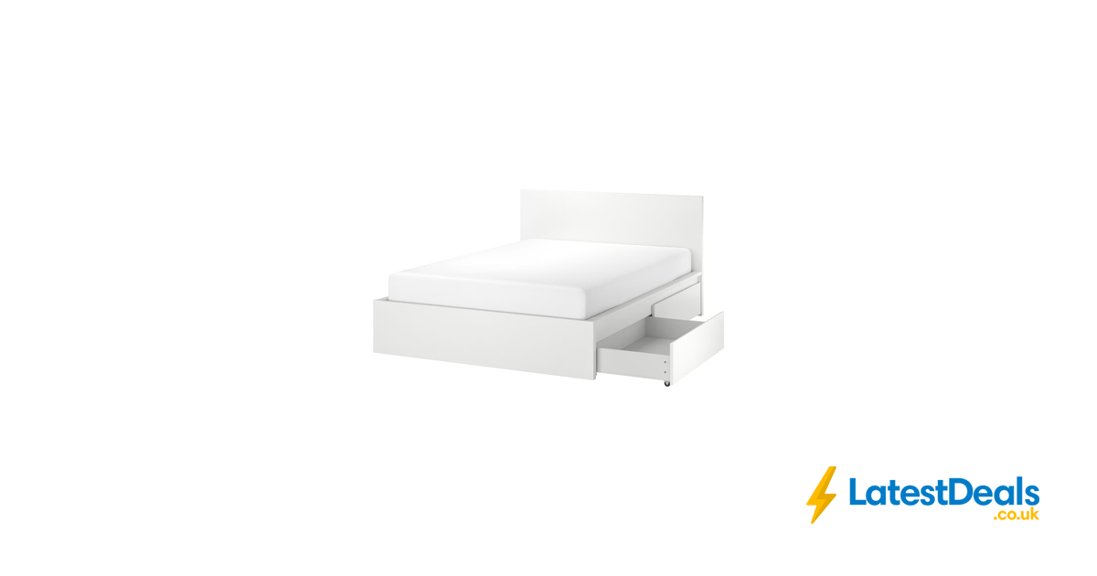 MALM High Bed Frame with 2 Storage Boxes - White/Lury Standard Double ...