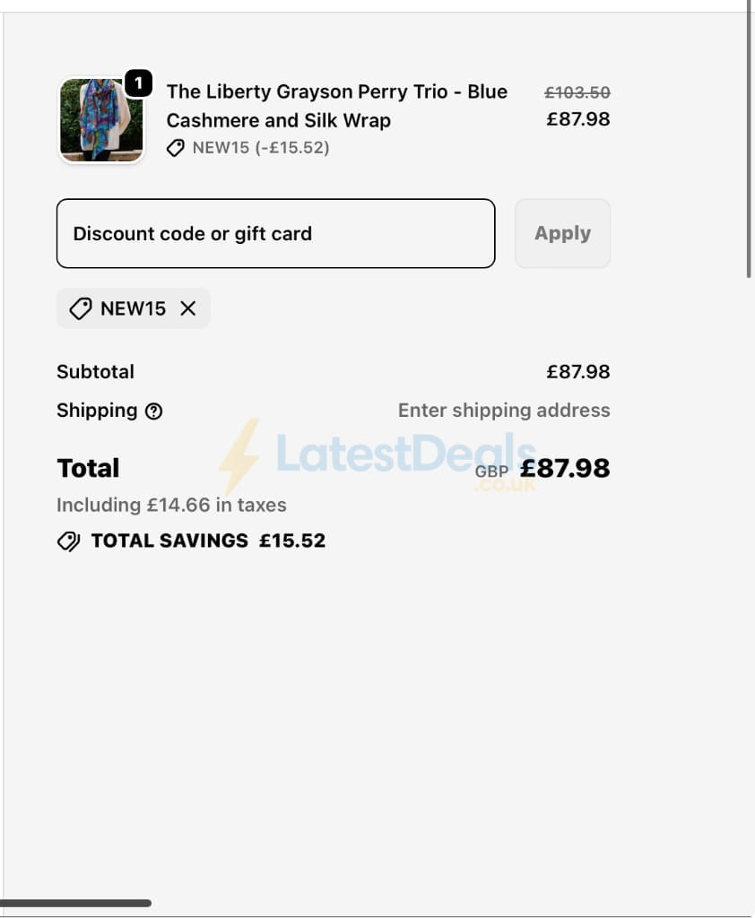 Screenshot of the Black discount code working